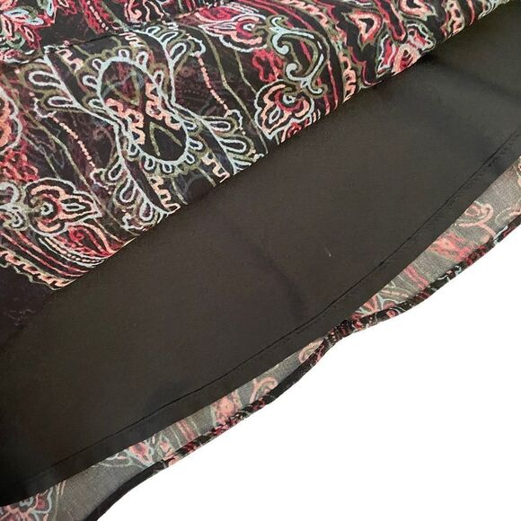 BCBGENERATION Longsleeve chiffon lace front v neck tunic/ dress black paisley XS - Picture 4 of 11